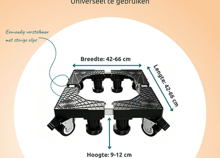 George Napoli Wasmachine Verhoger Zwart met 8 Poten en 4 Wielen (max 300 kg)