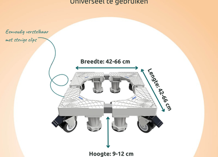 George Napoli Wasmachine Verhoger Wit met 8 Poten en 4 Wielen (max 300 kg)