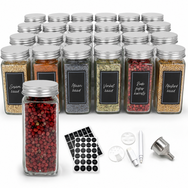 George Napoli kruidenpotjes met aluminium deksel – Luxe set 24 stuks