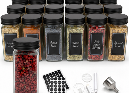 George Napoli kruidenpotjes met zwarte aluminium deksel – Luxe set 24 stuks