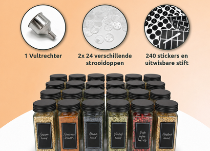 George Napoli kruidenpotjes met zwarte aluminium deksel – Luxe set 24 stuks