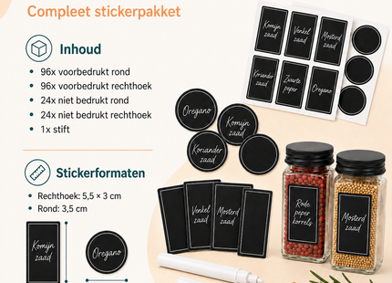 Kruidenstickers Set – 240 Stickers voor Kruidenpotjes – Inclusief Witte Stift