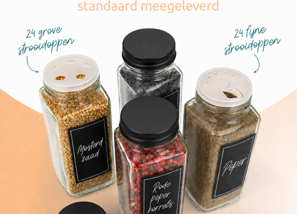 George Napoli kruidenpotjes met zwarte aluminium deksel – Luxe set 24 stuks