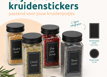 Kruidenstickers Set – 240 Stickers voor Kruidenpotjes – Inclusief Witte Stift