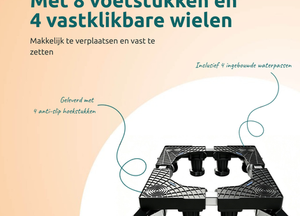 George Napoli Wasmachine Verhoger Zwart met 8 Poten en 4 Wielen (max 300 kg)