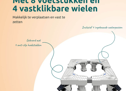 George Napoli Wasmachine Verhoger Wit met 8 Poten en 4 Wielen (max 300 kg)