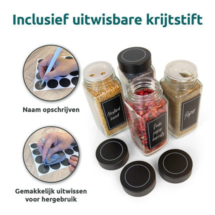 Kruidenstickers beschrijven met de uitwisbare krijtstift en makkelijk weer uitwissen