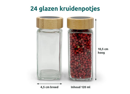 Kruidenpotjes set 24 stuks met bamboe deksel en labels