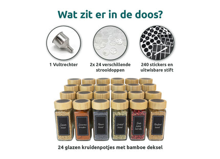 24 kruidenpotjes vierkant inclusief strooideksels en stickers