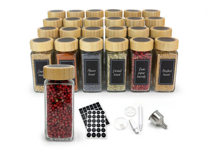 Glazen kruidenpotjes set met bamboe deksel en labels