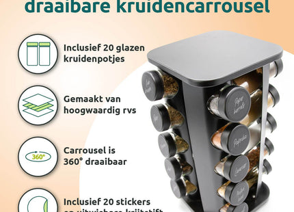 Zwart vierkant kruidenrek draaibaar voor keukenorganisatie