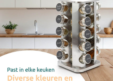 Compact kruidenrek zilver 20 potjes voor keukenorganisatie