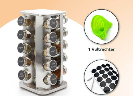 Draaibaar kruidenrek zilver vierkant met glazen potjes
