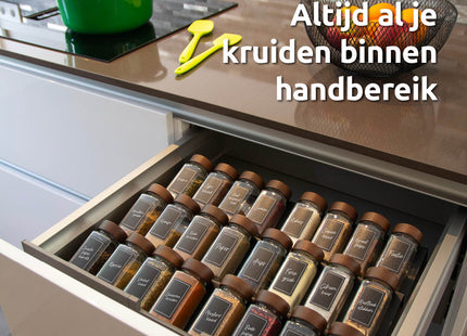 Uitschuifbaar kruidenrek met potjes voor keukenlade