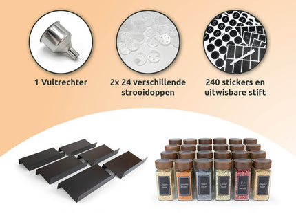 Uitschuifbaar kruidenrek lade met glazen kruidenpotjes acacia