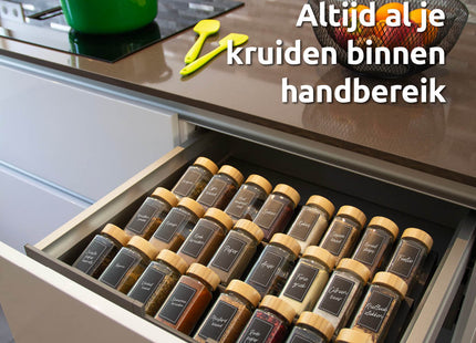 Kruidenpotjes set met lade organizer en bamboe deksels