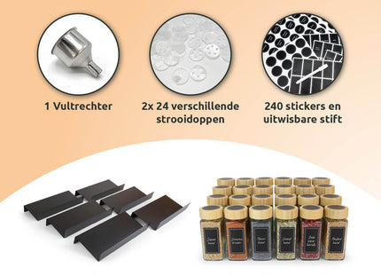 Uitschuifbaar kruidenrek lade met glazen kruidenpotjes