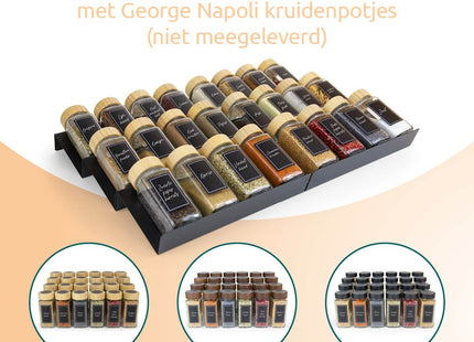 Zwart RVS kruidenrek lade organizer voor 48 potjes