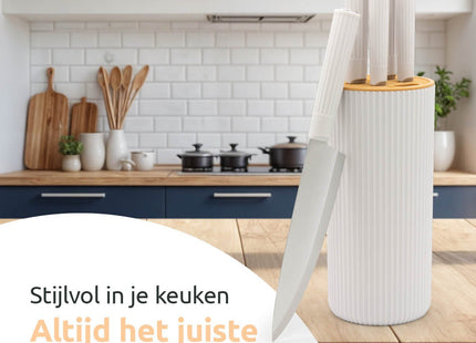 George Napoli Messenset - 5 Delig met Messenblok - RVS Keukenmessen - Ergonomische Handgrepen - Wit - George Napoli