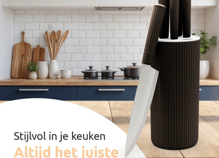 George Napoli Messenset - 5 Delig met Messenblok - RVS Keukenmessen - Ergonomische Handgrepen - Zwart - George Napoli