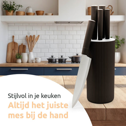 George Napoli Messenset - 5 Delig met Messenblok - RVS Keukenmessen - Ergonomische Handgrepen - Zwart - George Napoli