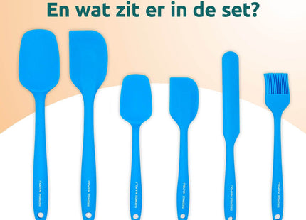 Blauwe siliconen pannenlikker set hittebestendig en flexibel