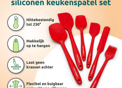 Rode pannenlikker set van siliconen 6-delig hittebestendig en flexibel