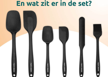 Siliconen spatels zwart krasvrij geschikt voor anti-aanbak pannen